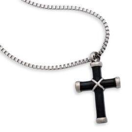 Stainless Steel - Black & Silver Cross Pendant - Model #102