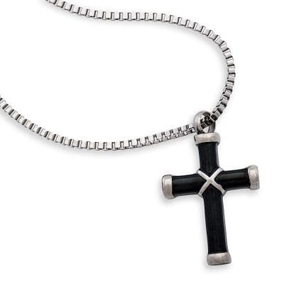 Stainless Steel - Black & Silver Cross Pendant - Model #102
