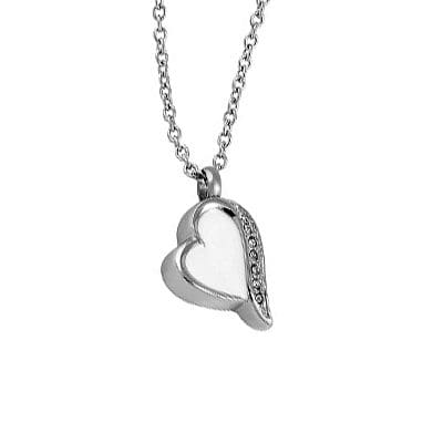 Stainless Steel - White Crystal Heart Pendant - Model #040