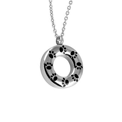 Stainless Steel - Paw Prints Circle Pendant - Model #028