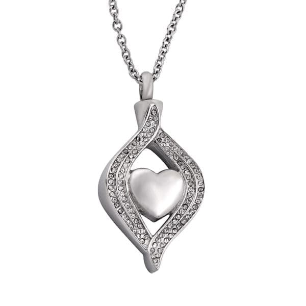 Stainless Steel - Teardrop Ribbon Midnight Stone Pendant - Model #011