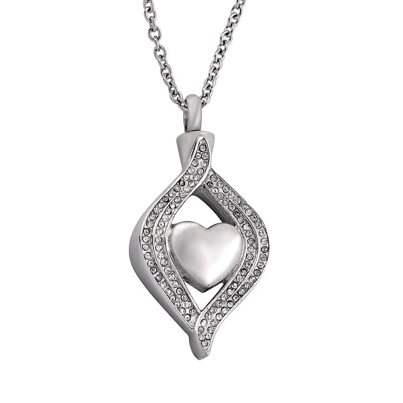 Stainless Steel - Teardrop Ribbon Midnight Stone Pendant - Model #011