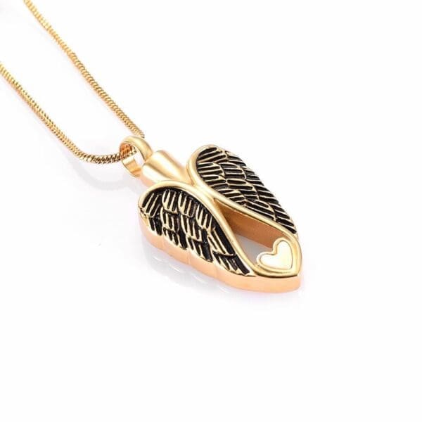 Stainless Steel - Gold Wings Heart Pendant - Model #113