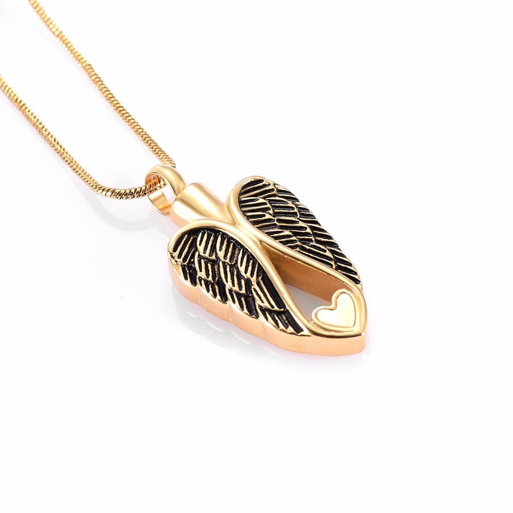 Stainless Steel - Gold Wings Heart Pendant - Model #113