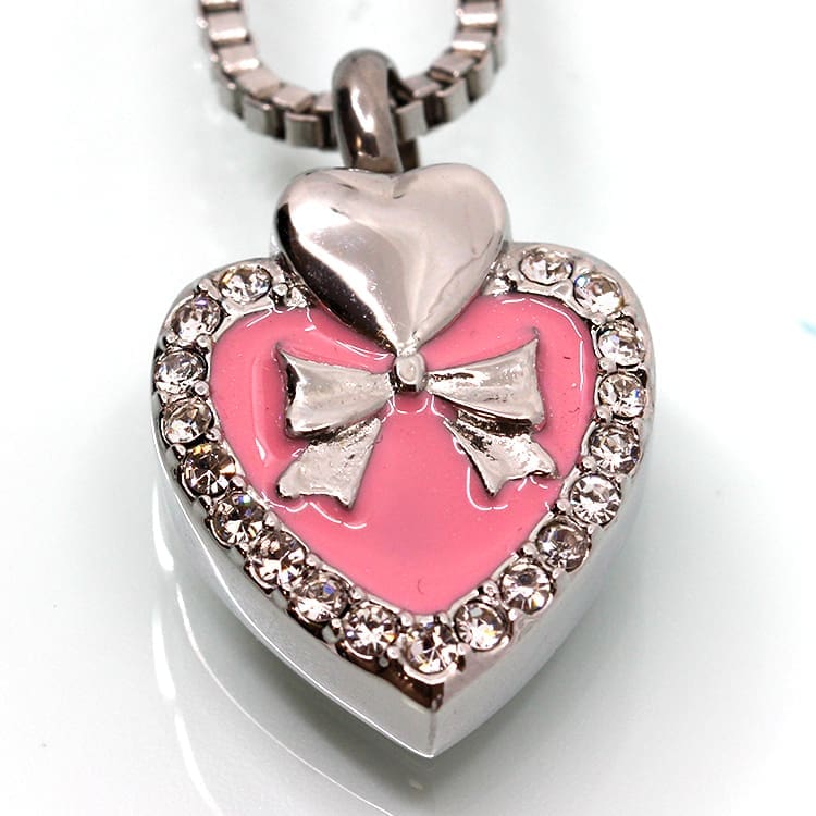Stainless Steel - Pink Ribbon Heart Pendant - Model #140