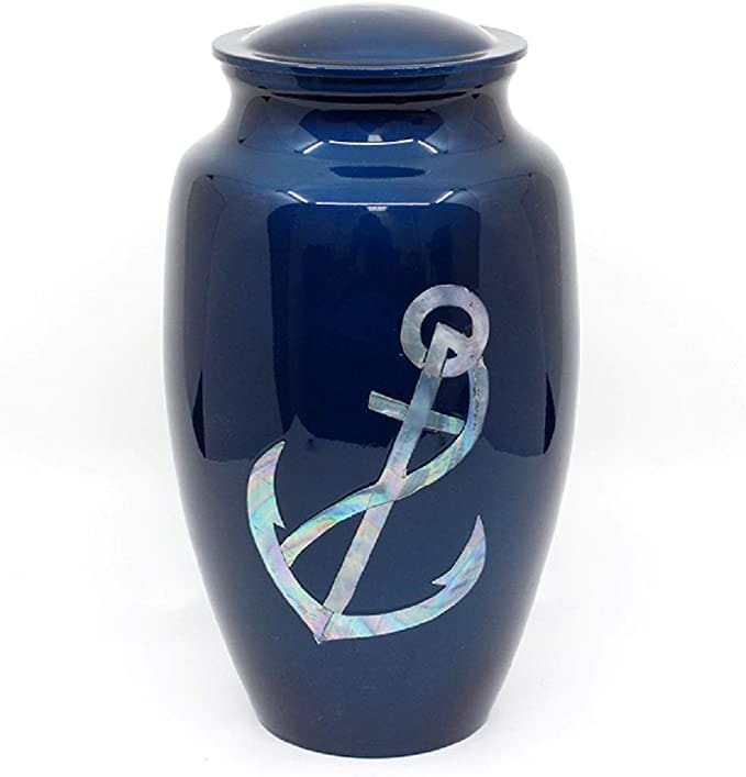 Navy Anchor with Pearl Inlay | Adult Brass Cremation Urn - 03-7514, OUT OF STOCK